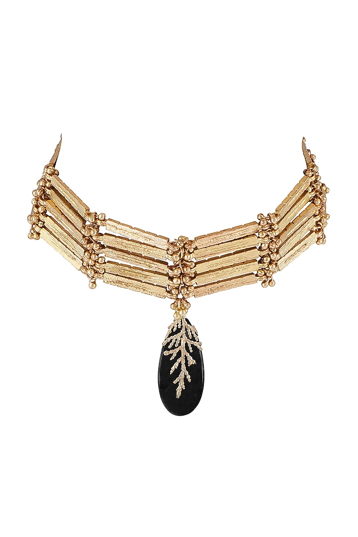 Gold Finish Semi-Precious Stone Choker Necklace by House of Tuhina at Pernia's Pop Up Shop