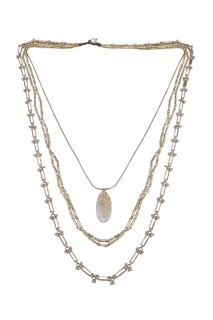 Gold Finish Semi-Precious Stone Layered Necklace by House of Tuhina at Pernia's Pop Up Shop