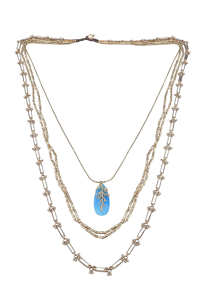 Gold Finish Semi-Precious Stone Layered Necklace by House of Tuhina at Pernia's Pop Up Shop