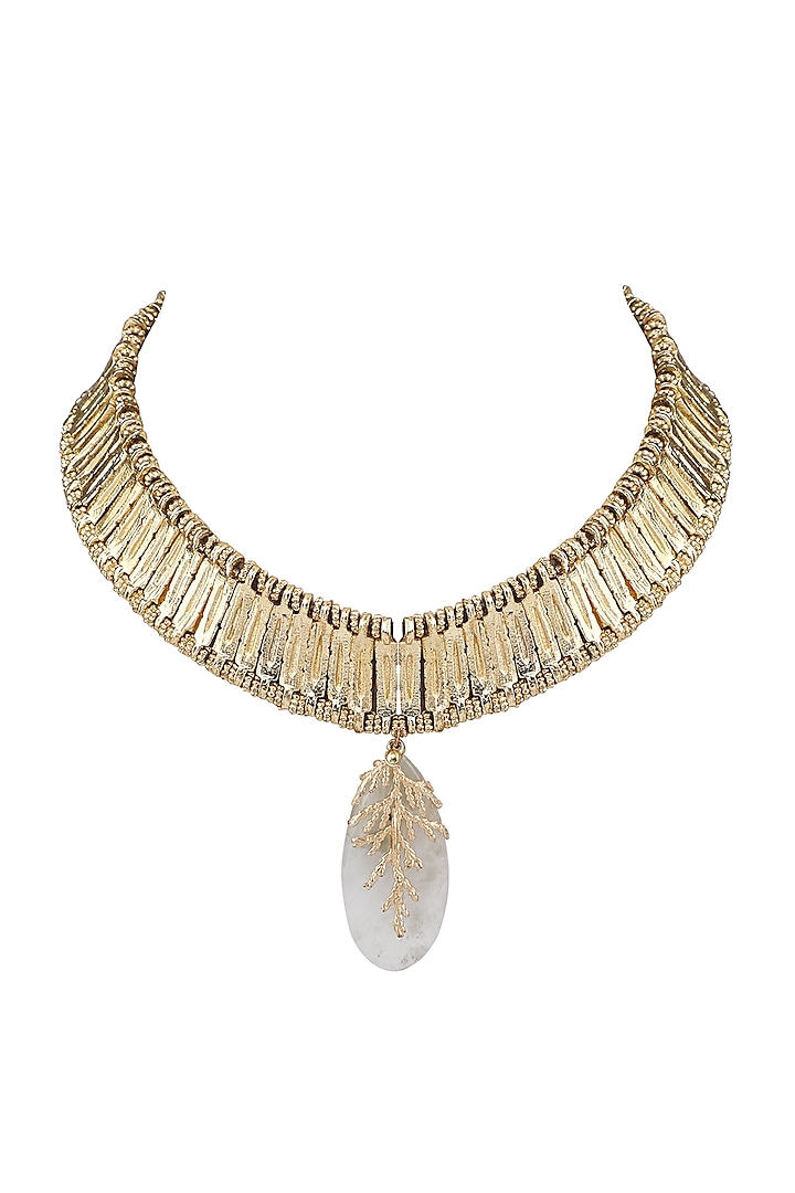 Gold Finish Semi-Precious Stone Choker Necklace by House of Tuhina