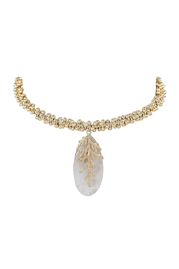 Gold Finish Semi-Precious Stone Choker Necklace by House of Tuhina at Pernia's Pop Up Shop