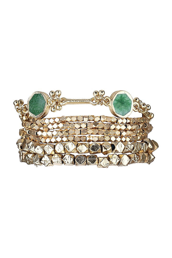 Gold Finish Semi-Precious Stone Enamelled Bracelet by House of Tuhina