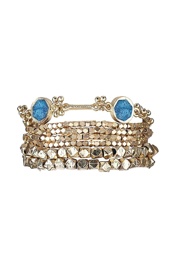 Gold Finish Semi-Precious Stone Enamelled Bracelet by House of Tuhina at Pernia's Pop Up Shop