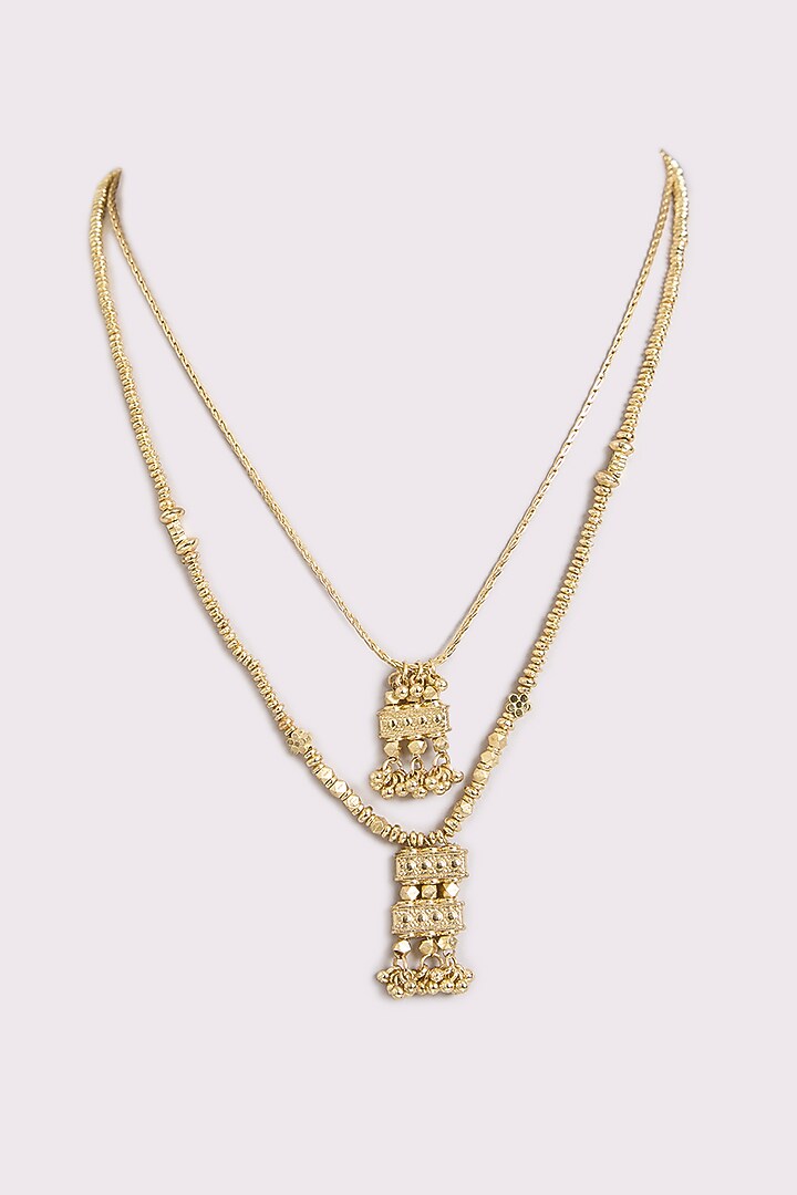 Gold Finish Kundan Polki Necklace Set by House Of Tuhina at Pernia's Pop Up Shop
