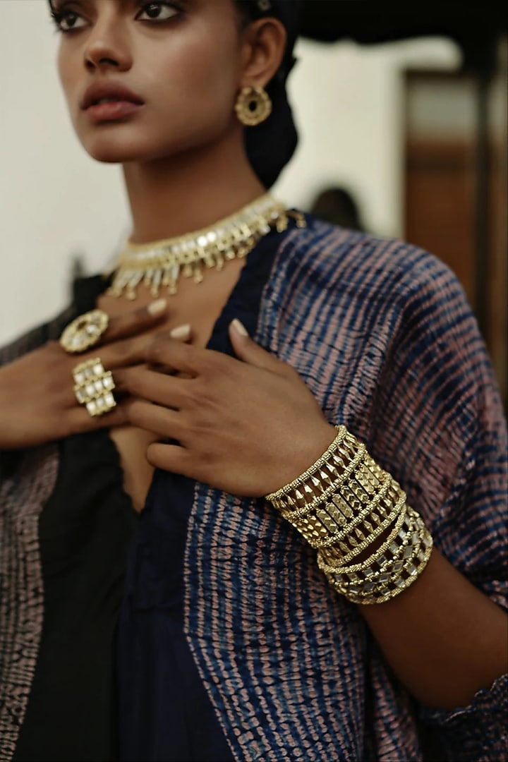 Gold Finish Mirror & Gold Stone Bracelet by House Of Tuhina at Pernia's Pop Up Shop