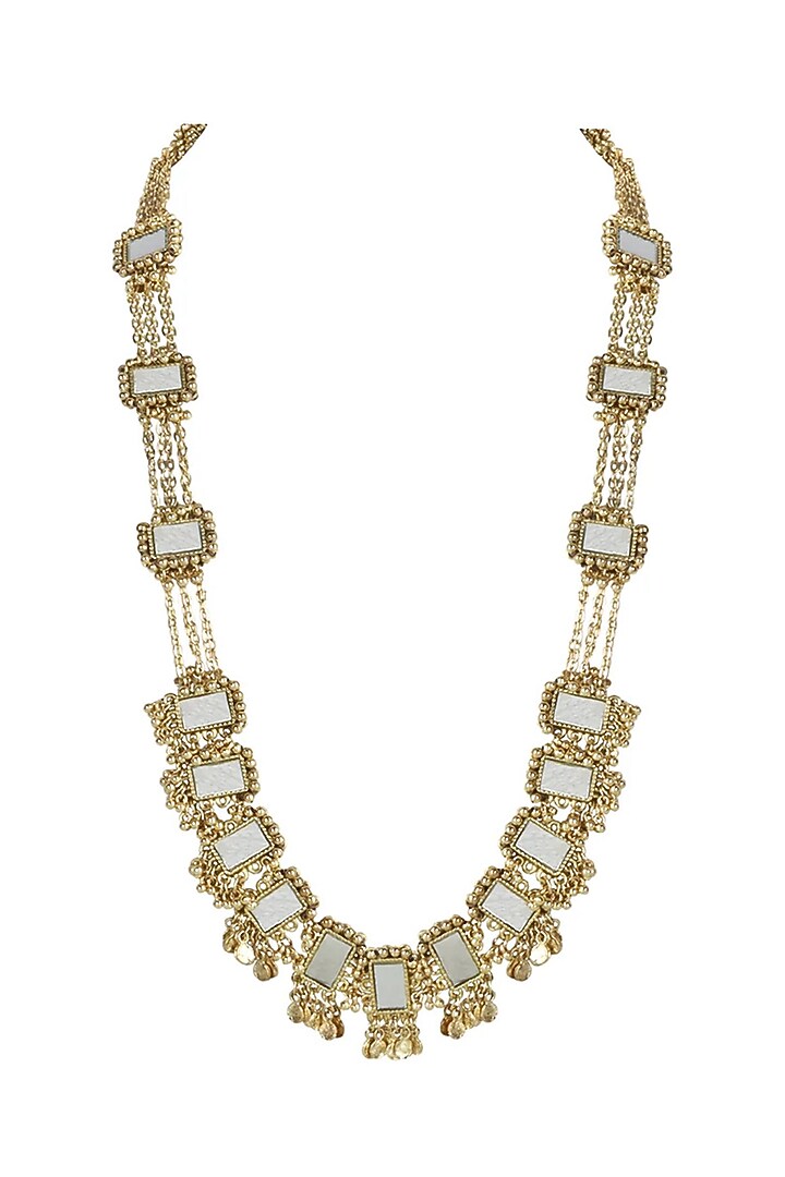 Gold Finish Mirror & Gold Stone Necklace by House Of Tuhina at Pernia's Pop Up Shop