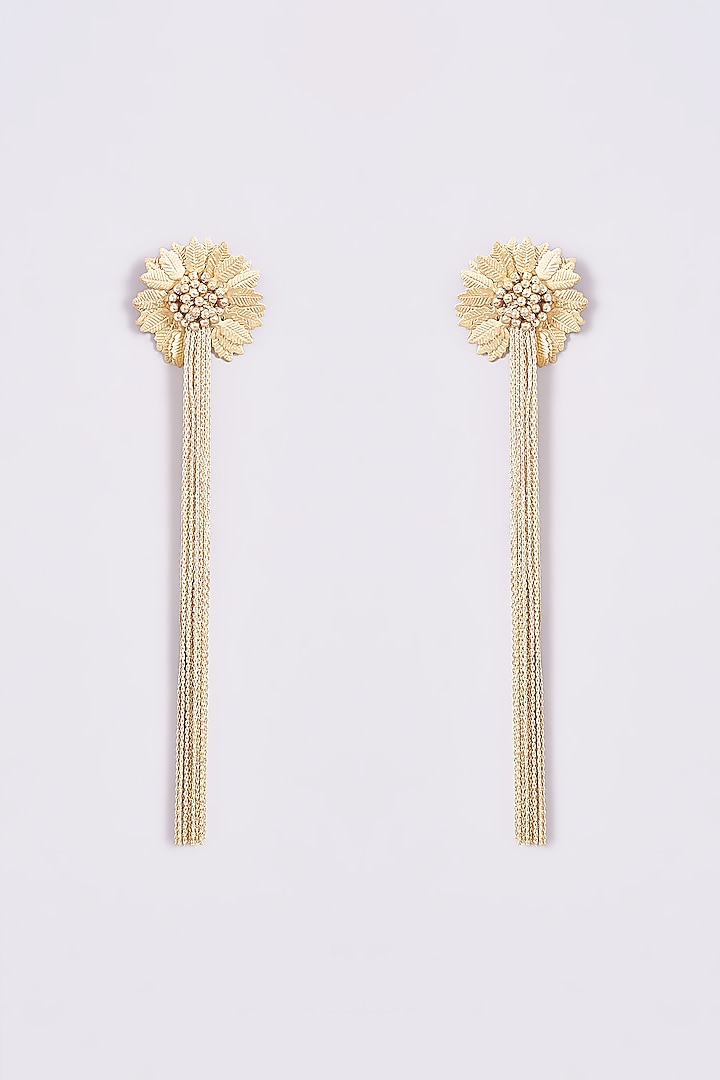 Gold Finish Sunflower Leaf Dangler Earrings by House of Tuhina