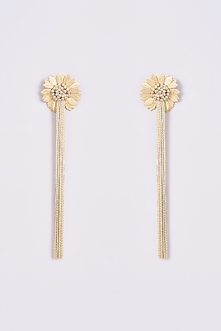Gold Finish Sunflower Leaf Dangler Earrings by House of Tuhina