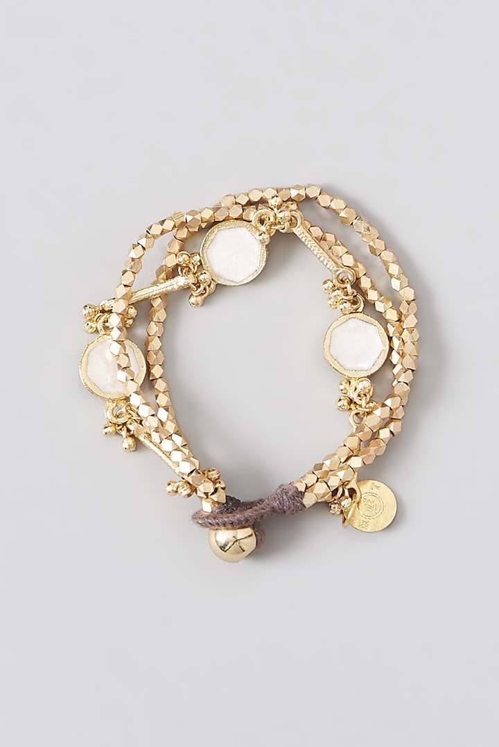 Gold Finish Cotton Thread & Enameled Stone Bracelet by House of Tuhina