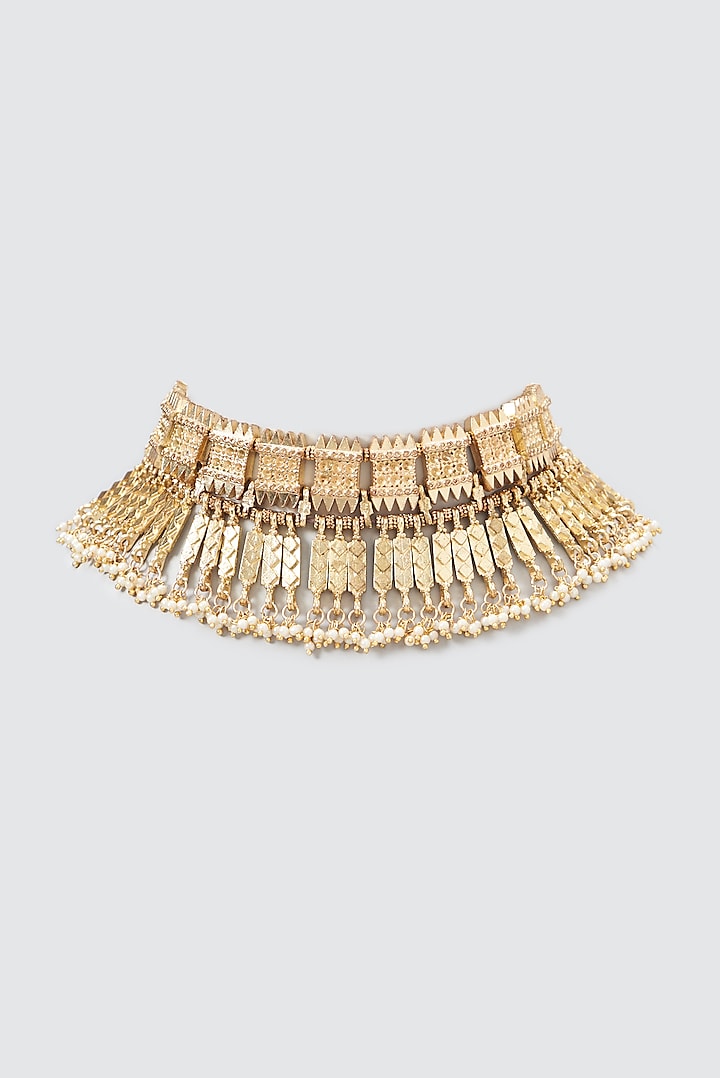 Gold Finish Cotton Thread Choker Necklace by House of Tuhina