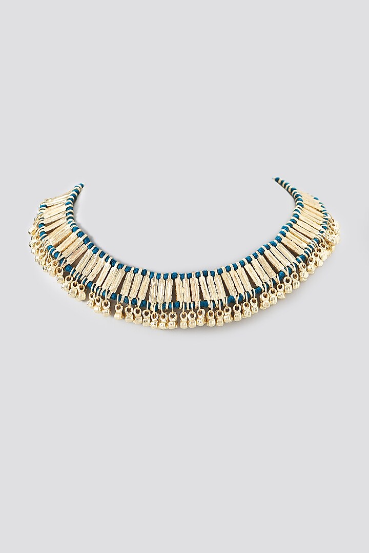 Gold Finish Cotton Thread Necklace by House of Tuhina
