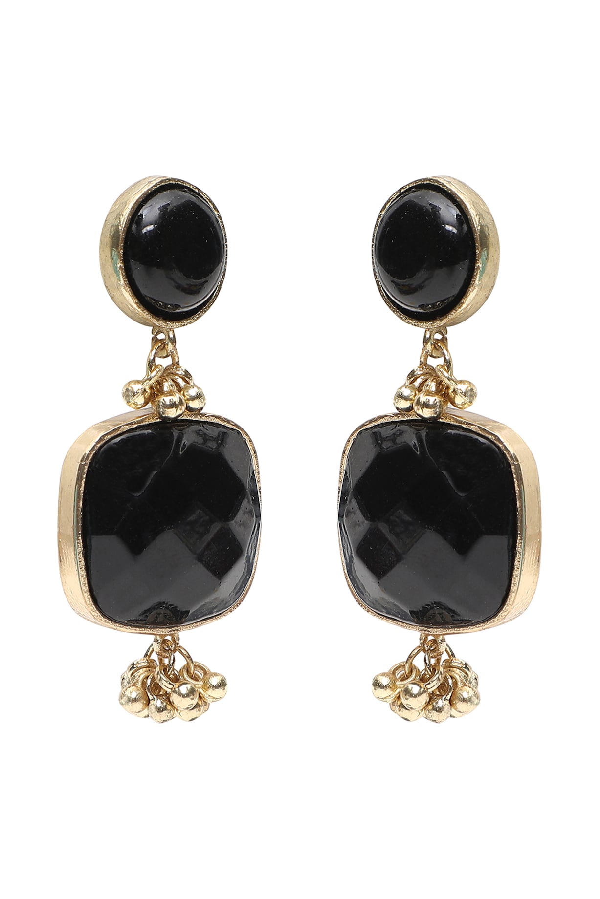 Gold Finish Square Shaped Stone Black Enameled Handcrafted Dangler ...