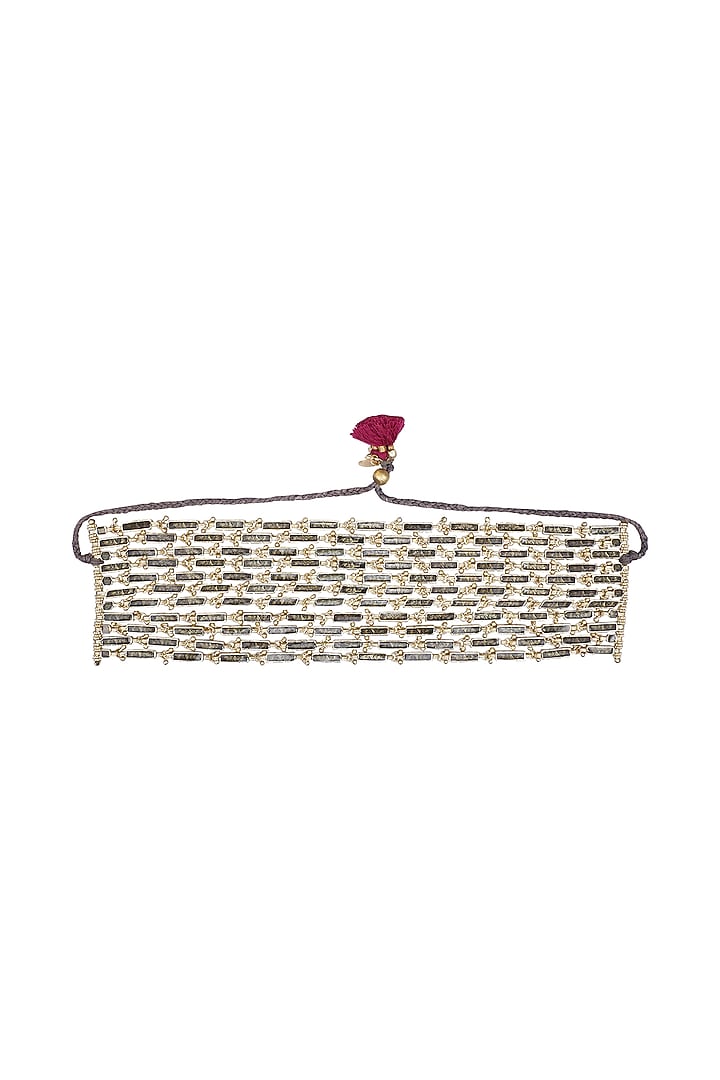 Gold Finish Glass Silver Grey Enameled Link Choker Necklace by House Of Tuhina at Pernia's Pop Up Shop