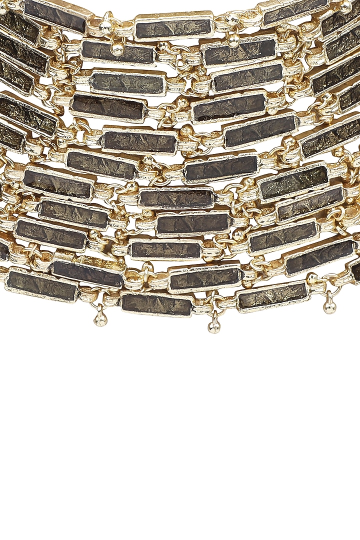 Gold Finish Glass Silver Grey Enameled Link Choker Necklace by House Of Tuhina at Pernia's Pop Up Shop