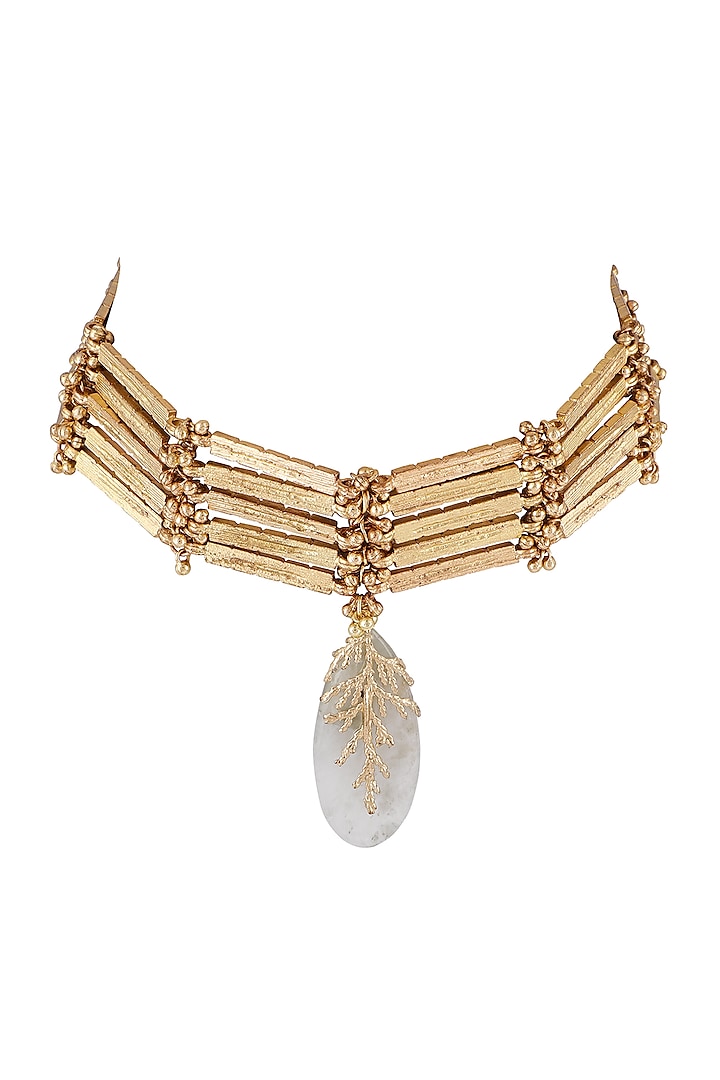 Gold Finish Semi-Precious Stone Choker Necklace by House Of Tuhina at Pernia's Pop Up Shop