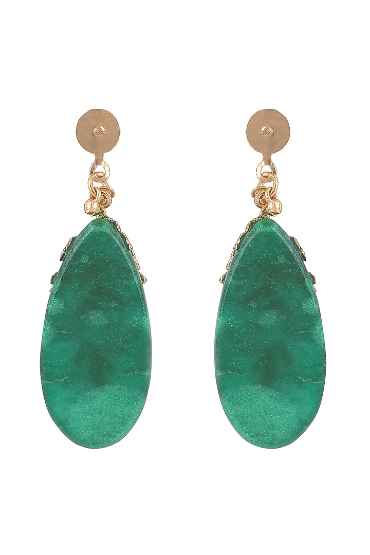 Gold Finish Green Enameled Handcrafted Dangler Earrings by House of Tuhina at Pernia's Pop Up Shop