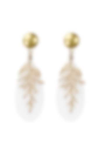 Gold Finish White Quartz Leaf Earrings by House Of Tuhina at Pernia's Pop Up Shop