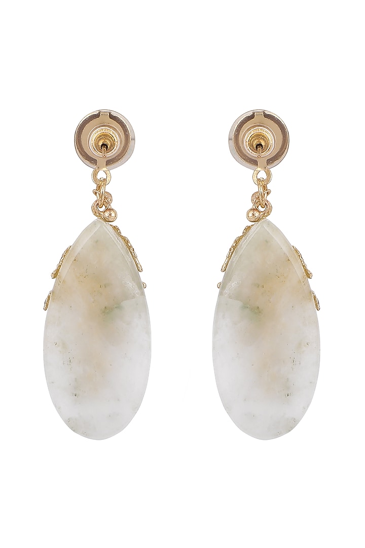 Gold Finish Grey Quartz Stone Enameled Handcrafted Dangler Earrings by House of Tuhina at Pernia's Pop Up Shop