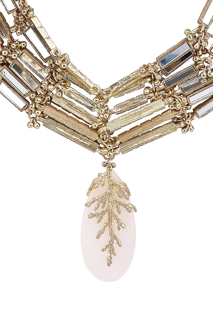 Gold Finish White Enameled Quartz Stone Handcrafted Choker Necklace by House of Tuhina at Pernia's Pop Up Shop