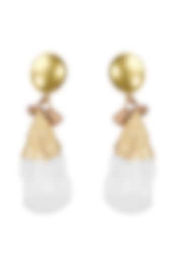 Gold Finish White Quartz Stone Handcrafted Dangler Earrings by House of Tuhina at Pernia's Pop Up Shop