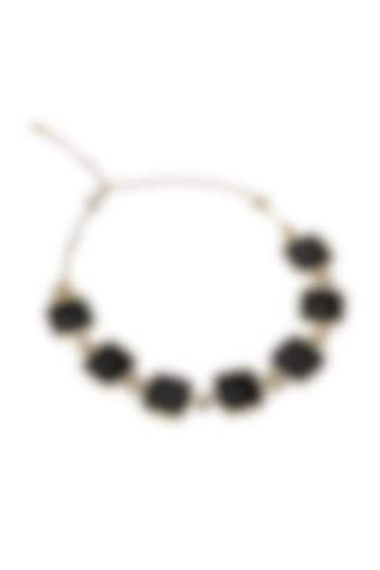 Gold Finish Black Quartz Stone Enameled Handcrafted Choker Necklace by House of Tuhina at Pernia's Pop Up Shop