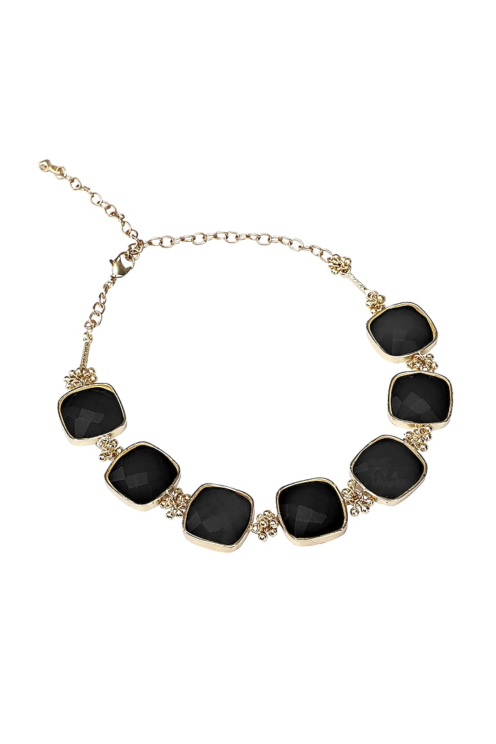 Gold Finish Black Quartz Stone Enameled Handcrafted Choker Necklace by House of Tuhina at Pernia's Pop Up Shop