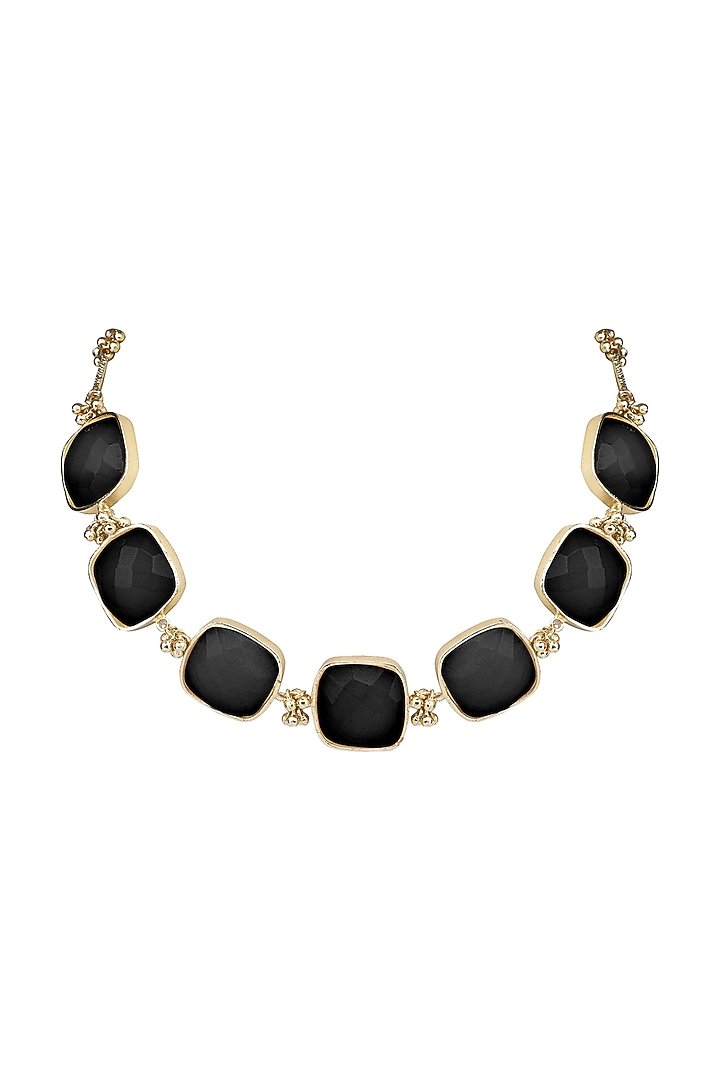 Gold Finish Black Quartz Stone Enameled Handcrafted Choker Necklace by House of Tuhina at Pernia's Pop Up Shop