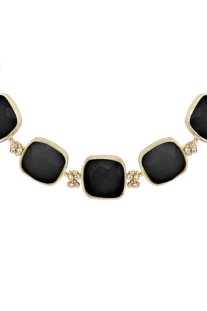 Gold Finish Black Quartz Stone Enameled Handcrafted Choker Necklace by House of Tuhina at Pernia's Pop Up Shop