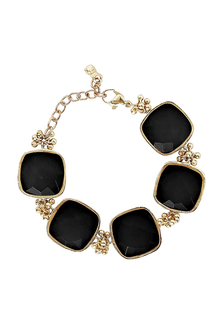 Gold Finish Black quartz Stone Enameled Handcrafted Bracelet by House of Tuhina at Pernia's Pop Up Shop