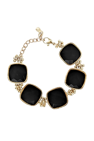 Gold Finish Black quartz Stone Enameled Handcrafted Bracelet by House of Tuhina