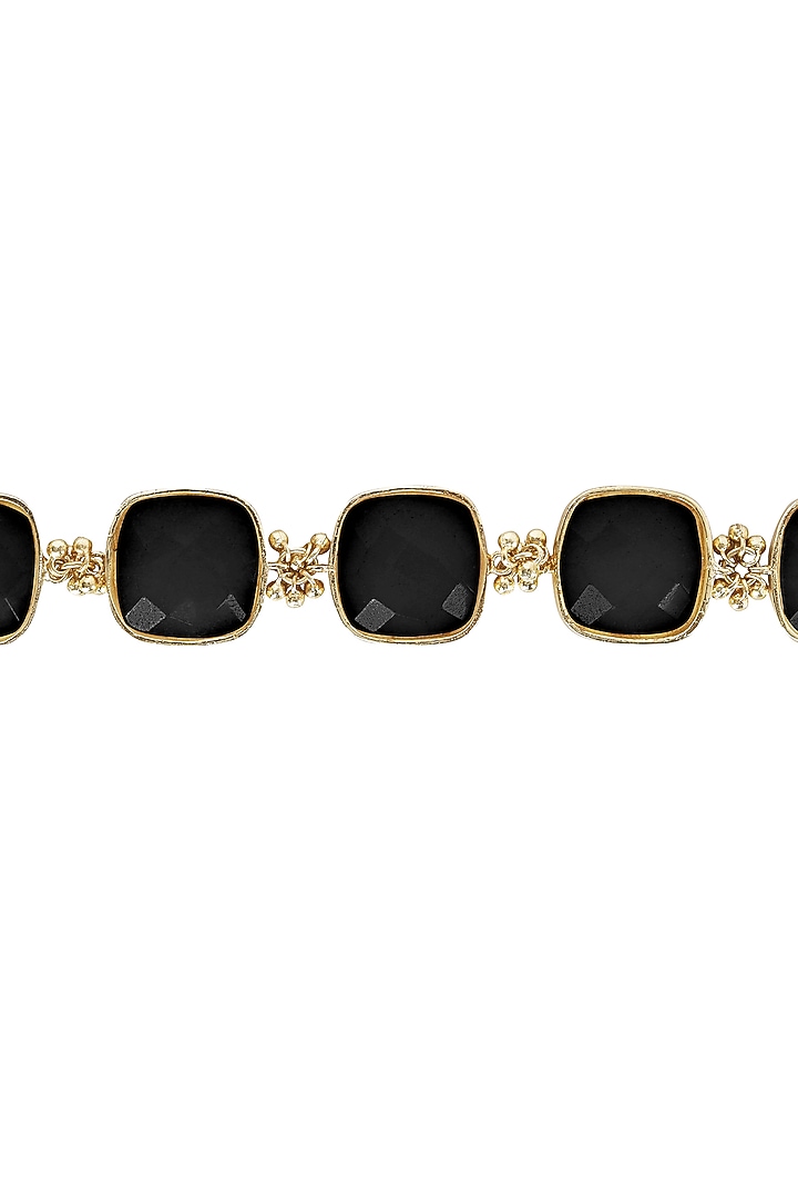 Gold Finish Black quartz Stone Enameled Handcrafted Bracelet by House of Tuhina at Pernia's Pop Up Shop