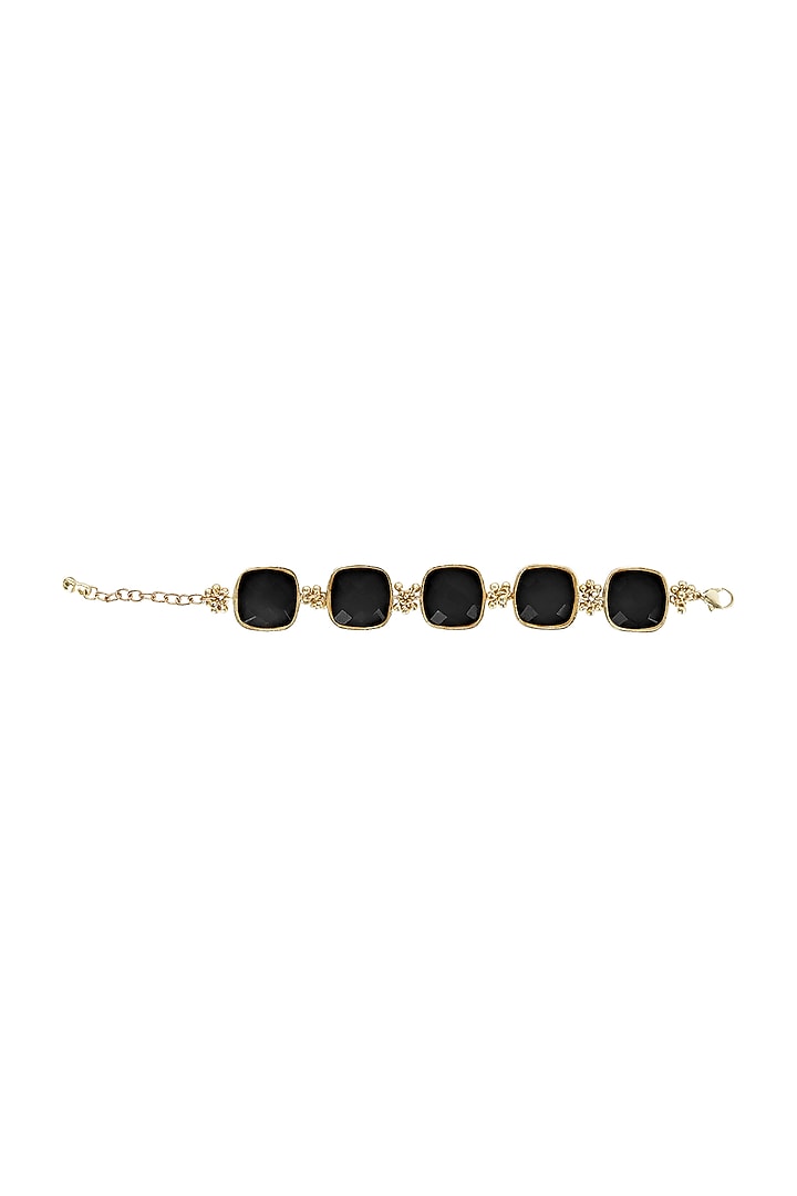 Gold Finish Black quartz Stone Enameled Handcrafted Bracelet by House of Tuhina at Pernia's Pop Up Shop