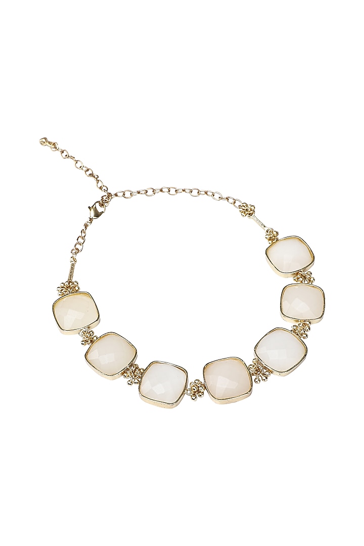 Gold Finish White Quartz Square Stone Choker Necklace by House Of Tuhina at Pernia's Pop Up Shop