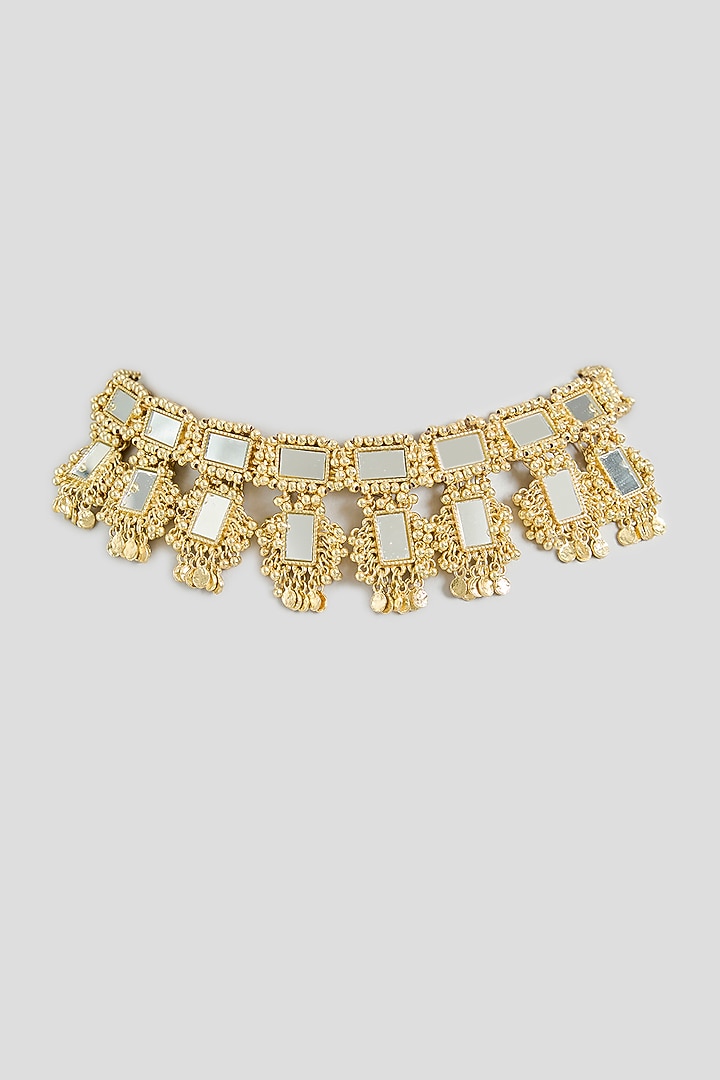 Gold Finish Cut Mirror Necklace by House Of Tuhina at Pernia's Pop Up Shop