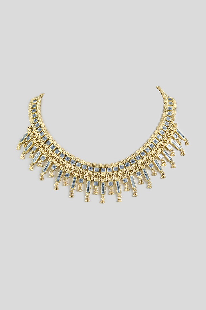 Gold Finish Cut Mirror Necklace by House Of Tuhina at Pernia's Pop Up Shop