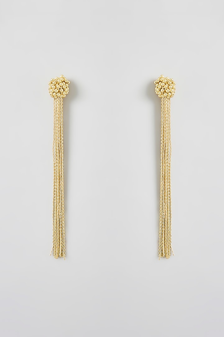 Gold Finish Cut Mirror Fringe Dangler Earrings by House Of Tuhina at Pernia's Pop Up Shop