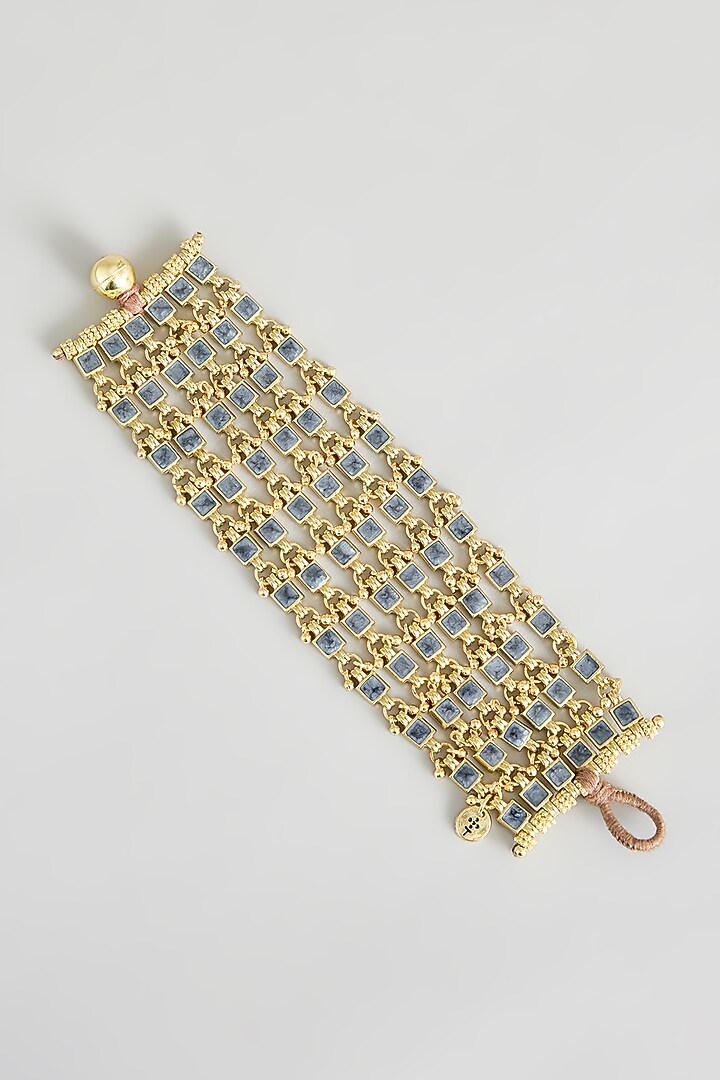 Gold Finish Cut Mirror Enameled Bracelet by House Of Tuhina at Pernia's Pop Up Shop