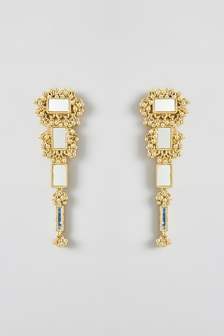 Gold Finish Cut Mirror Dangler Earrings by House Of Tuhina at Pernia's Pop Up Shop