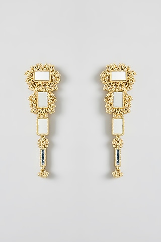 Gold Finish Cut Mirror Dangler Earrings by House Of Tuhina