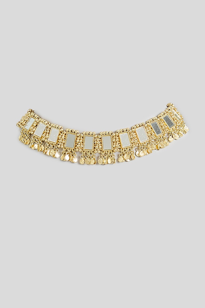 Gold Finish Cut Mirror Necklace by House Of Tuhina at Pernia's Pop Up Shop