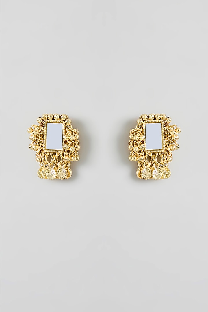 Gold Finish Cut Mirror Stud Earrings by House Of Tuhina at Pernia's Pop Up Shop