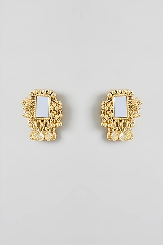 Gold Finish Cut Mirror Stud Earrings by House Of Tuhina