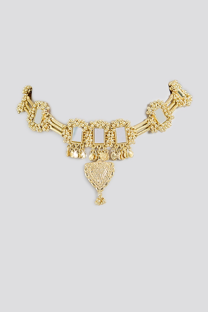 Gold Finish Cut Mirror Necklace by House Of Tuhina at Pernia's Pop Up Shop