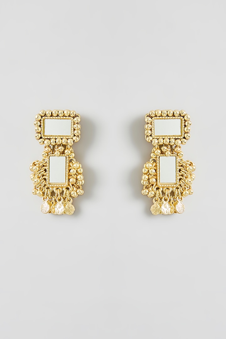 Gold Finish Cut Mirror Dangler Earrings by House Of Tuhina at Pernia's Pop Up Shop
