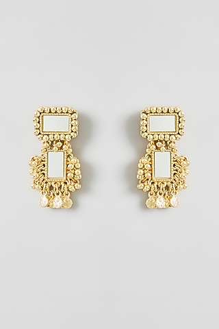 Gold Finish Cut Mirror Dangler Earrings by House Of Tuhina