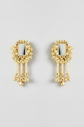 Gold Finish Cut Mirror Dangler Earrings by House Of Tuhina