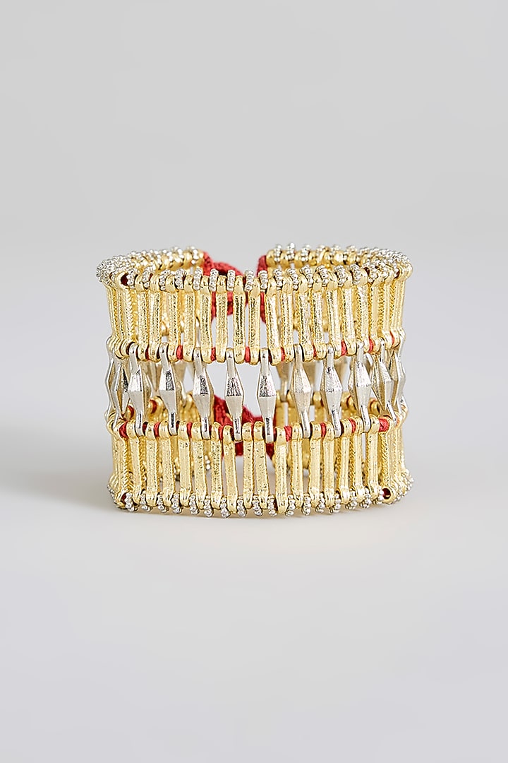 Gold Finish Cut Mirror Enameled Bracelet by House Of Tuhina at Pernia's Pop Up Shop