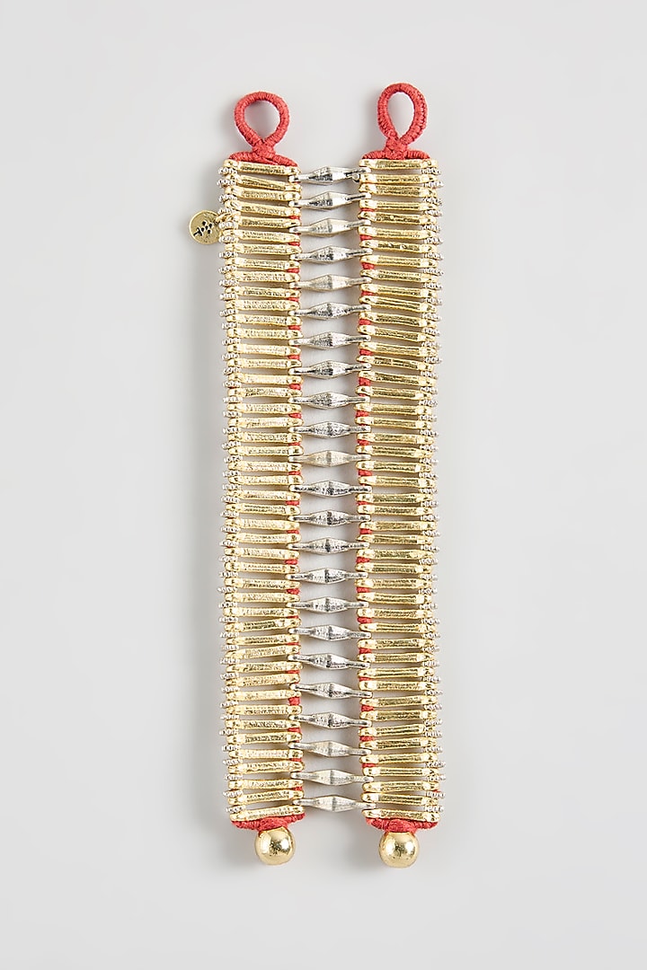 Gold Finish Cut Mirror Enameled Bracelet by House Of Tuhina at Pernia's Pop Up Shop