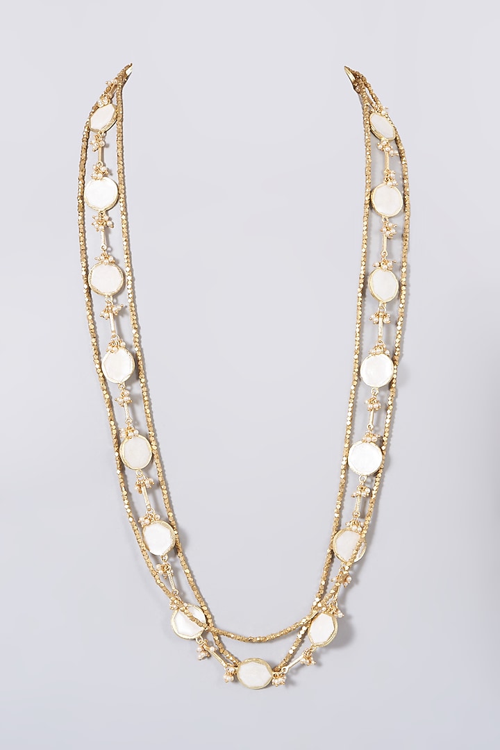 Gold Finish Beaded & Enameled Reversible Necklace by House of Tuhina at Pernia's Pop Up Shop
