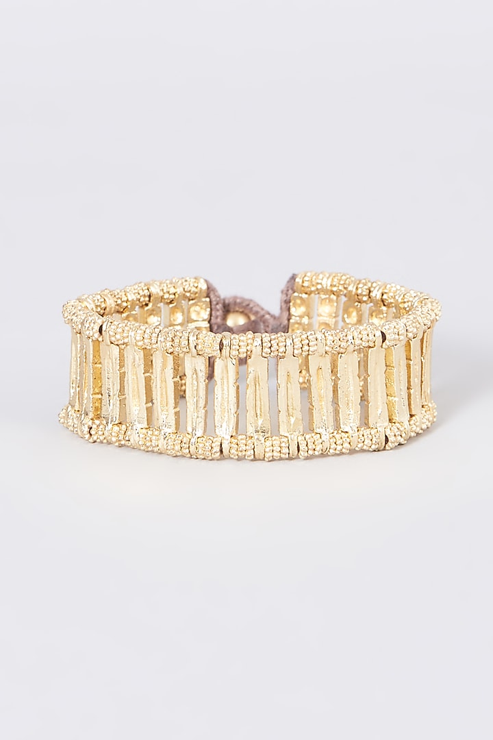 Gold Finish Hand-Knotted Reversible Bracelet by House of Tuhina at Pernia's Pop Up Shop